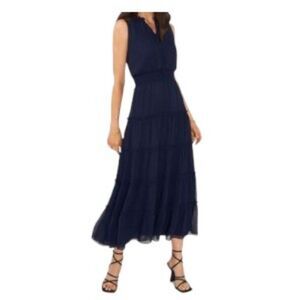 1.State Tie Neck Tiered Midi Dress in Navy Large NWT